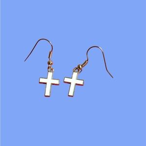 (#411) Chic Gold and White Cross Earrings